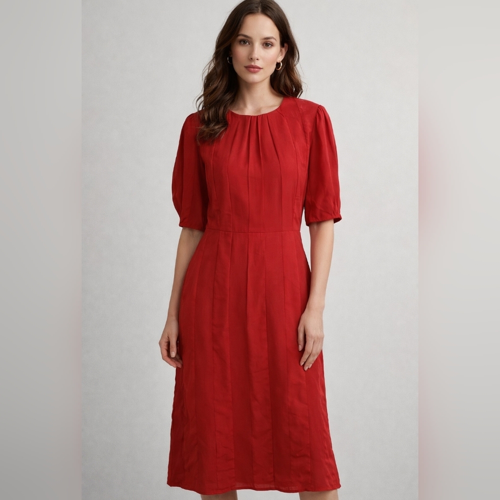 Everlane Crimson Puff-Sleeve Midi Dress - Picture 1 of 4